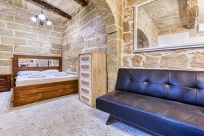 1 bedroom, desk, iron/ironing board, travel cot