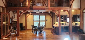 Interior - Vaulted beam ceilings, a huge rock fireplace, stream nearby, large campfire area (Provo)