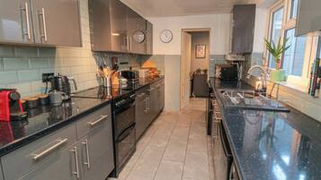 Fridge, dishwasher, electric kettle, toaster
