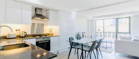 Apartment | Private kitchen | Fridge, microwave, oven, stovetop