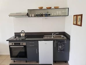 Fridge, oven, stovetop, electric kettle