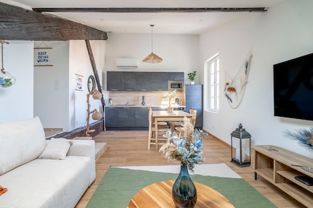 TV. Apartment 'Le Somail - Louis 14' with Lake View, Wi-Fi and Air Conditioning
