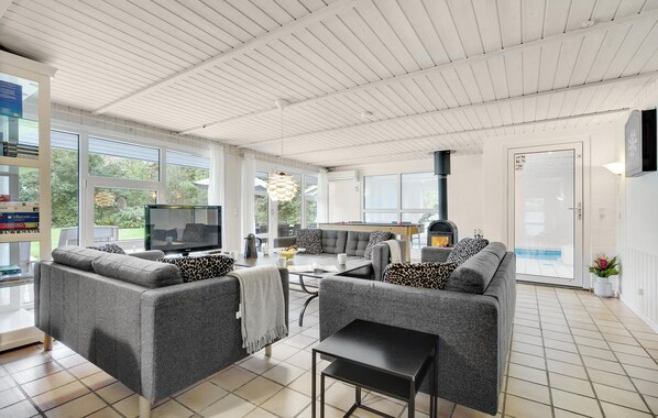 TV, fireplace, foosball