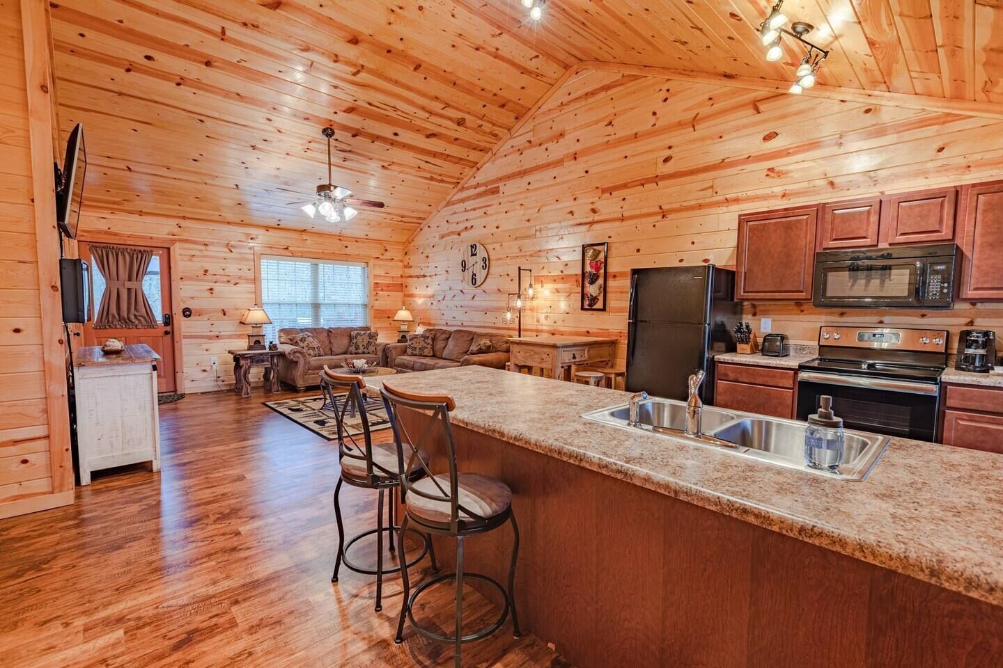 Frigorífico, microondas, horno y placa de cocina