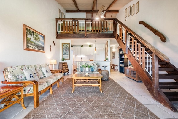Living room looking up to loft