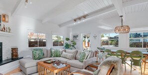 Smart TV, chimenea y libros