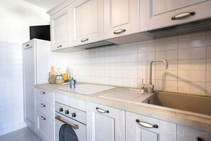 Fridge, oven, stovetop, cookware/dishes/utensils