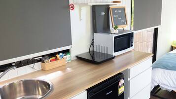 Fridge, microwave, stovetop, toaster