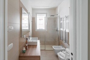 Dusche, Haartrockner, Bidet, Handtücher