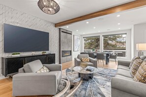 TV, fireplace, offices