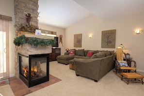 TV, fireplace