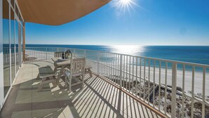 A balcony with a view of the beach and ocean. - Phoenix Gulf Towers 804  Corner Gulf-Front Escape (Orange Beach)