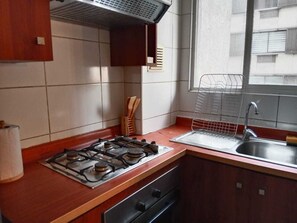 Fridge, microwave, stovetop, electric kettle