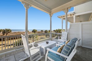 Terrace/patio - Beachtown Galveston - Luxury Beachfront Home w/ Private Pool, Elevator, Yard! (Galveston)