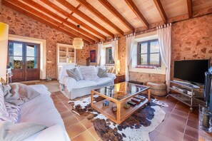 TV, fireplace, DVD player, stereo - Holiday Home 'Finca Som Llum' with Mountain View, Wi-Fi and Air Conditioning (Palma de Mallorca)