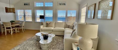 Smart TV, chimenea, libros