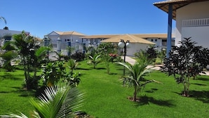 A well-maintained garden with palm trees and a clear blue sky. - Lacqua diRoma RM Hospedagem  (Caldas Novas)