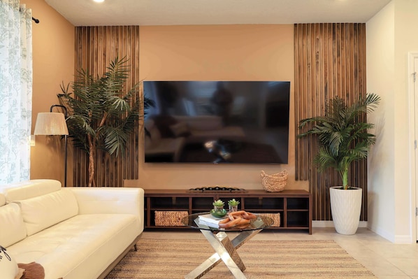 Televisio, takka, työhuone