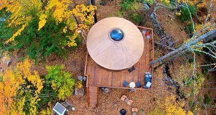 A yurt in the trees. Close to Portland but close to nature. Treeyurt Maine