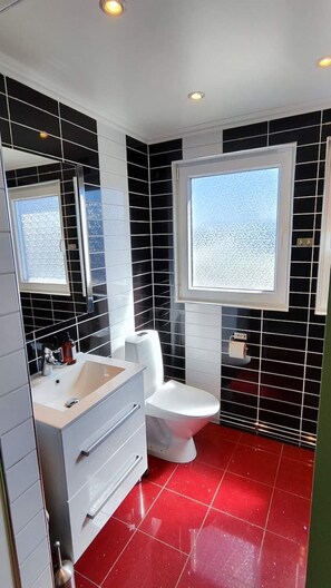Regadera, jabón, papel de baño