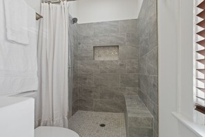 Shower, towels, soap, shampoo