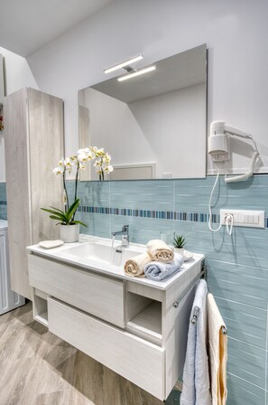Douche, articles de toilette gratuits, sèche-cheveux, bidet