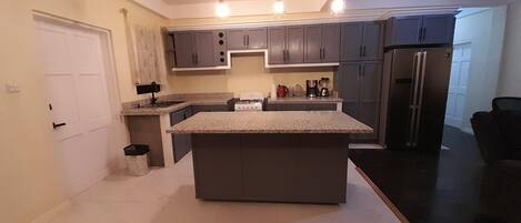 Fridge, oven, stovetop, coffee/tea maker