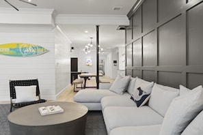 Smart TV, fireplace, stereo, computer monitors