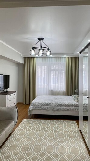 Deluxe Apartment | Blackout curtains, iron/ironing board - Salamat Apartments (Bishkek)