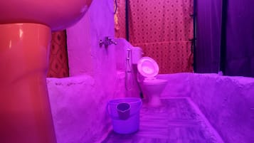 Shower, rainfall showerhead, slippers, bidet