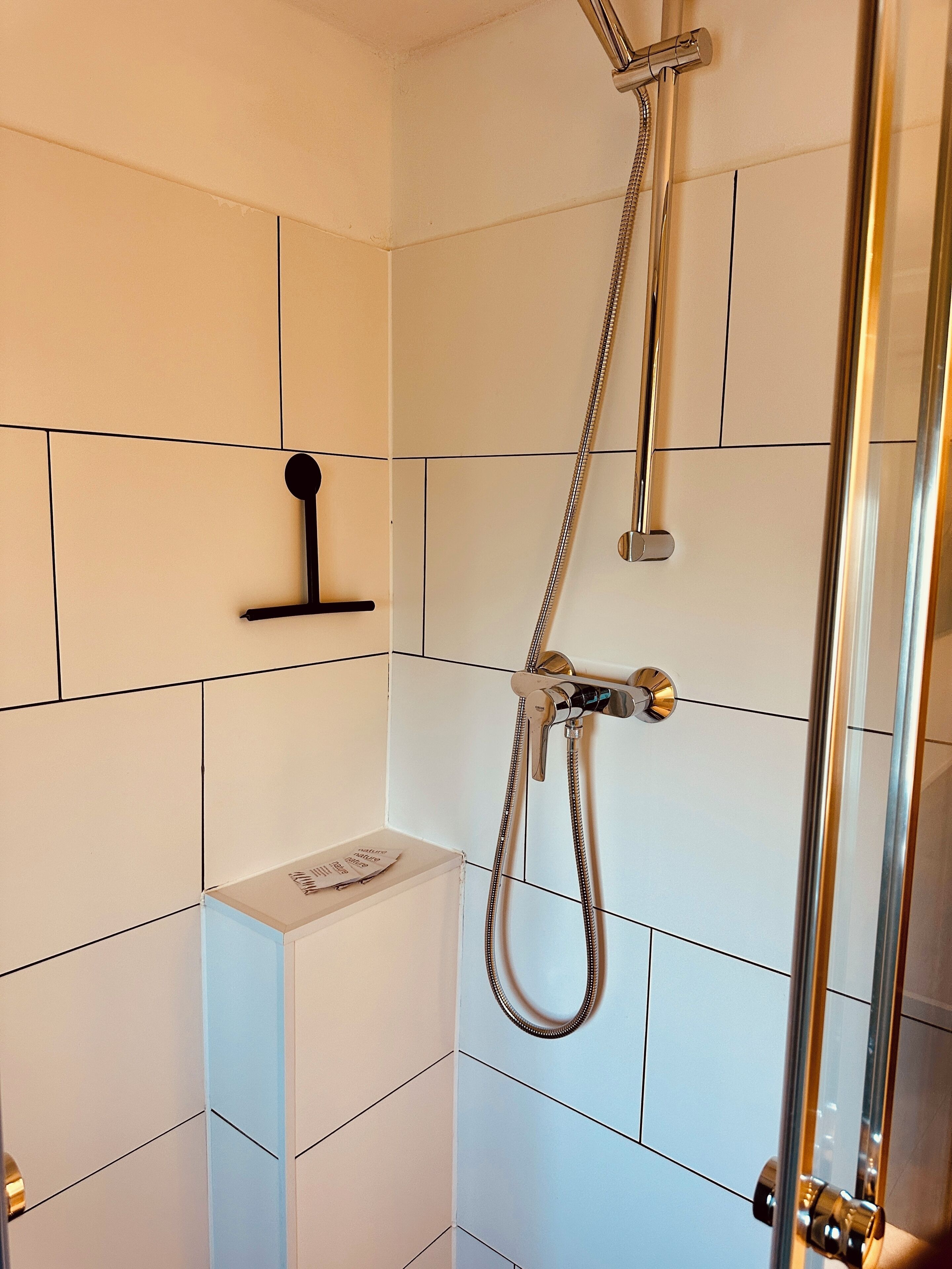 Dusche, Handtücher, Seife, Shampoo
