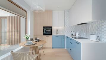 Studio, Terrace | Private kitchen | Dishwasher, coffee/tea maker, cookware/dishes/utensils