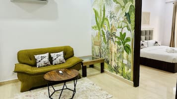 Standard One Bedroom Apartment | Living area | Fireplace, heated floors