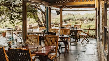 Lunch served, local cuisine, garden views