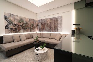 Design Apartment | Living area | 50-inch Smart TV with cable channels - Kolonaki Vibes Modern Apartment (Athens)