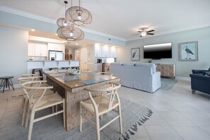 Relax in a stylish space with a dining area, seating area, and flat-screen TV.