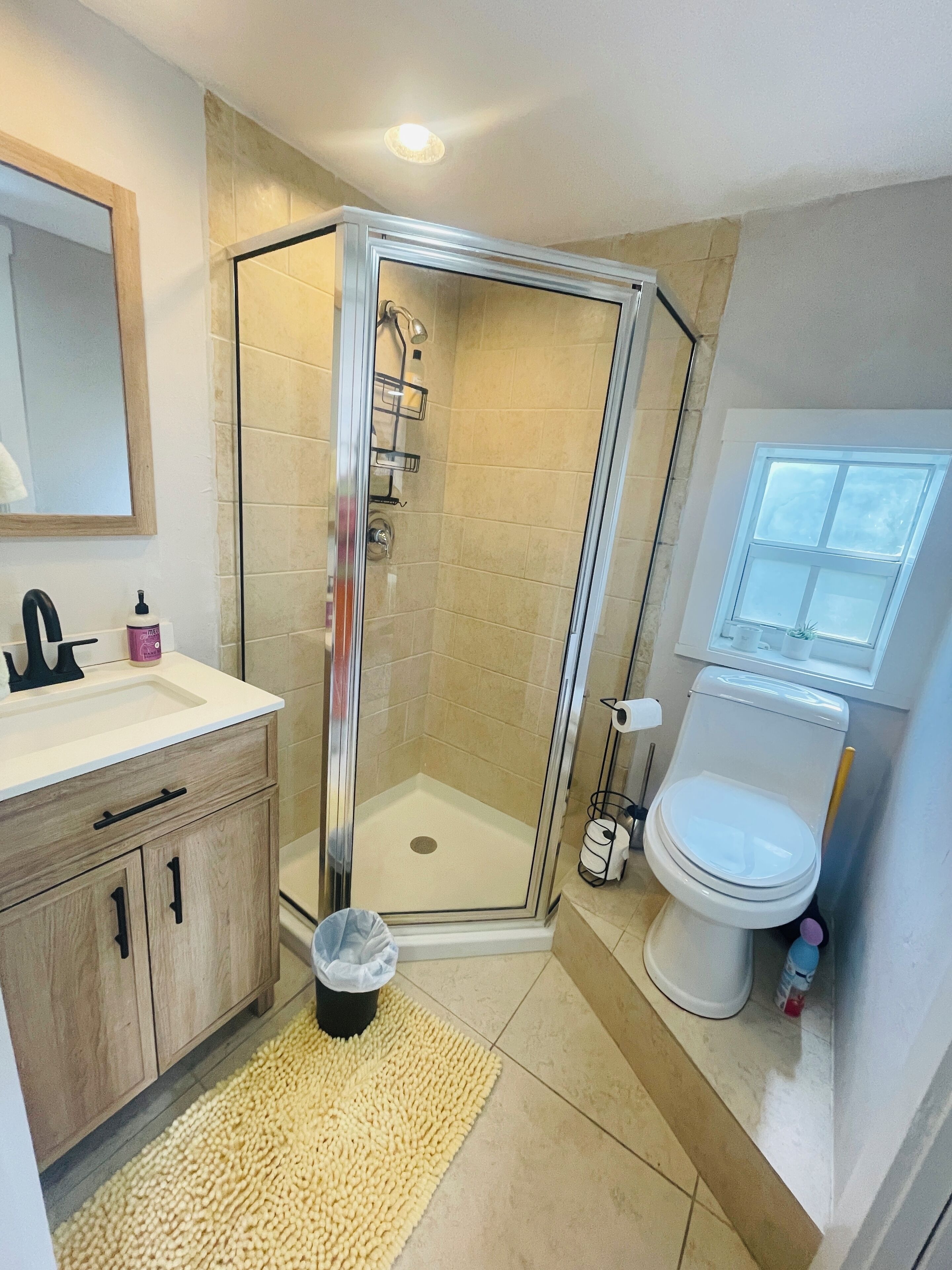 New vanity sink and shower with plenty of hot water and great pressure