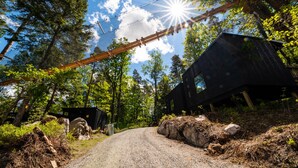 A gravel path leading to a modern house surrounded by trees. - Juliusskogen  (Kristiansand)