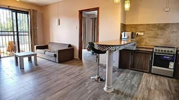 Apartment | Private kitchen | Fridge, microwave, oven, stovetop