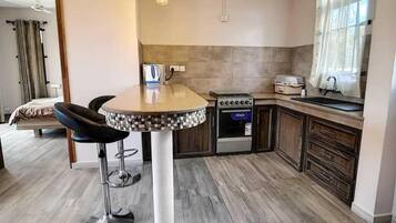 Apartment | Private kitchen | Fridge, microwave, oven, stovetop
