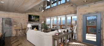 Luxury 3-story cabin! MTN Views Hot Tub, Game Room, Fire Pit, Book Spring Break!