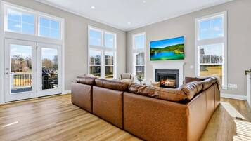 Smart TV, fireplace, video games, DVD player