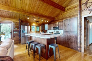 Interior - waterfront cabin on two acres with private beach, hot tub, kayaks & deck (Shelton)