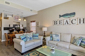 Deluxe Duplex | Living area | 55-inch flat-screen TV with digital channels, Netflix, Hulu