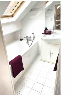 Hair dryer, towels, toilet paper