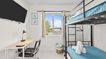 2 bedrooms, desk, iron/ironing board, travel crib