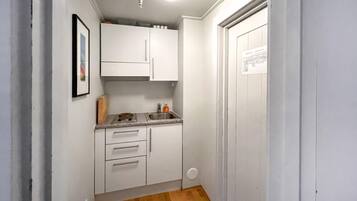 Fridge, oven, stovetop, coffee/tea maker