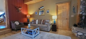 TV, fireplace, DVD player, video library