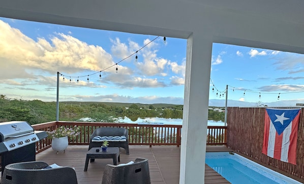 Comfort Villa, 3 Bedrooms, Private Pool, Lagoon View | Terrace/patio - Palmeras Beach Apartments (Guanica)
