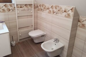 Shower, bidet, towels, soap